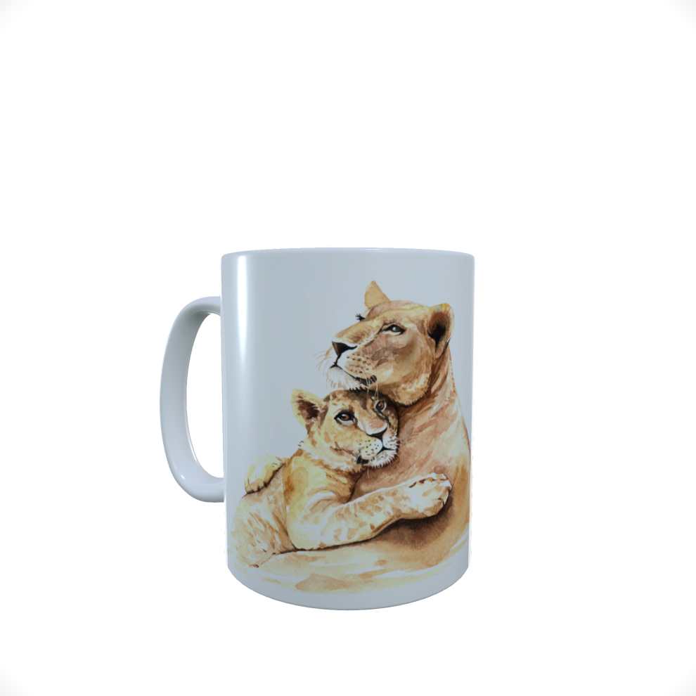 Lion Ceramic Mug, Baby Lion & Mum Mug, Lion Latte Mug